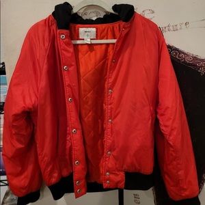A red puffy bomber jacket! Have had for a few years and still in good condition!